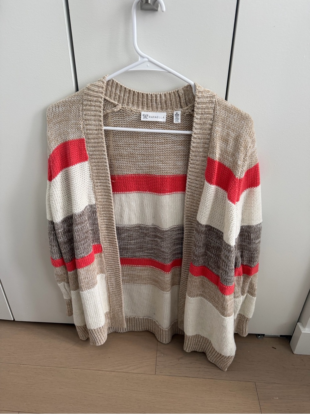 Rafaella Beige & Coral Striped Open-Front Sweater - NWOT - Small